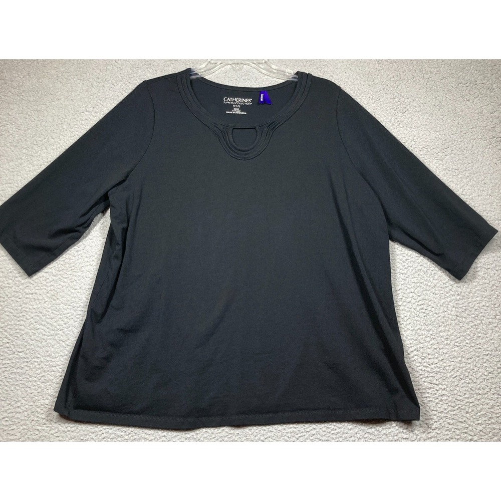Catherines Top T Shirt Women's 0X Petite Black 3/4 Sleeve Suprema Collection